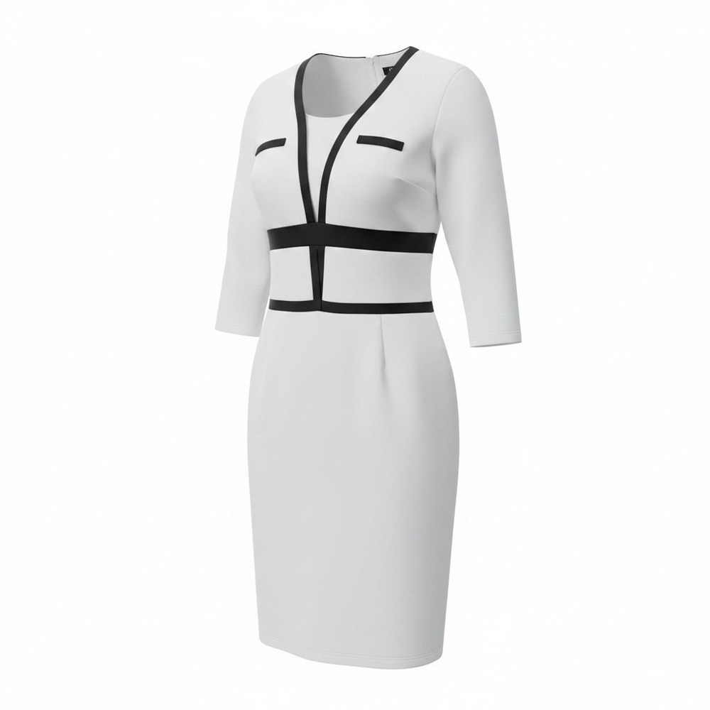 Kilottor White Dress Black Accents 3/4 Sleeve A-Line Juniors 13-14Y NWT
